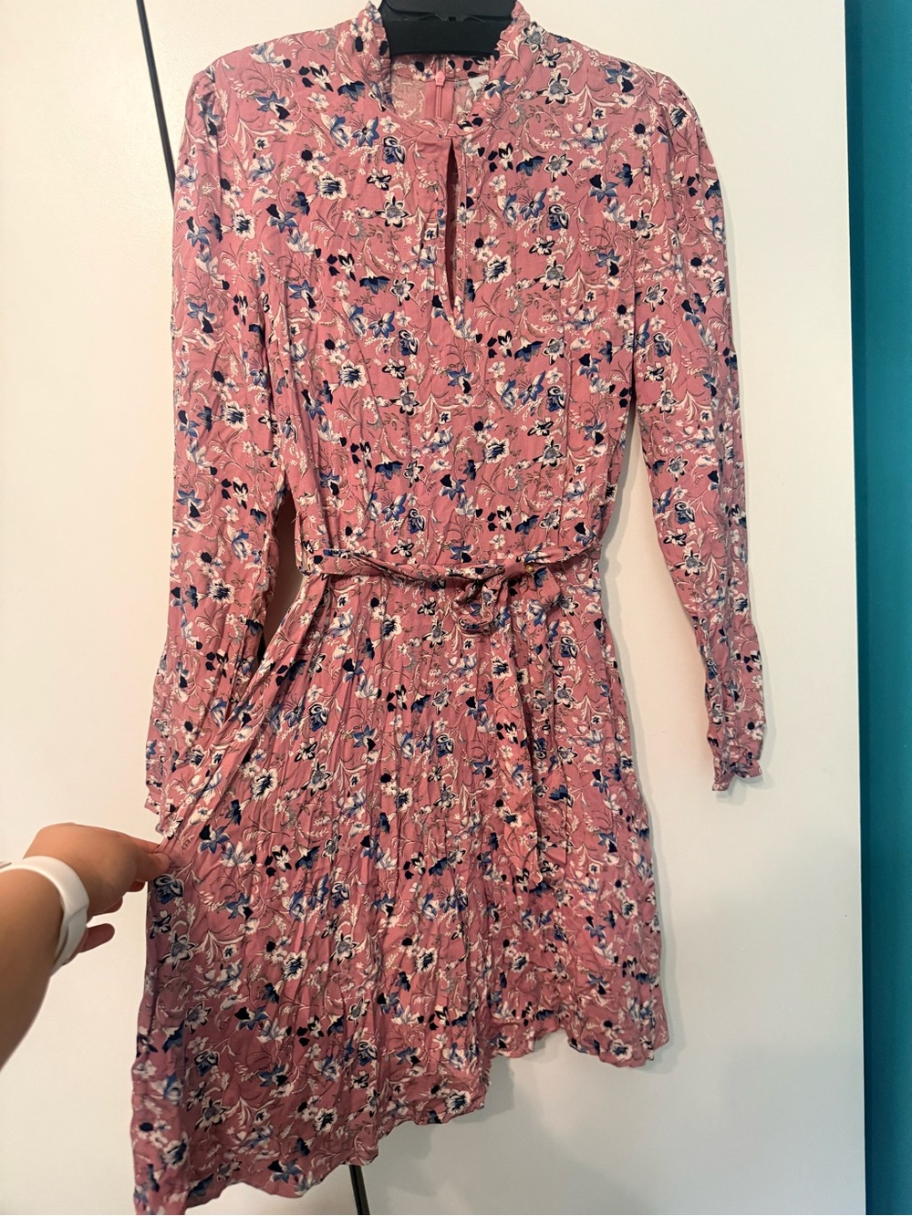 Never Worn! Pink Floral Long-Sleeve Belted Mini Dress